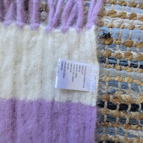 Pastel Striped Rabbit Hair Wool Nylon Scarf Cozy Soft Fuzzy Wintercore C… - Picture 3 of 5